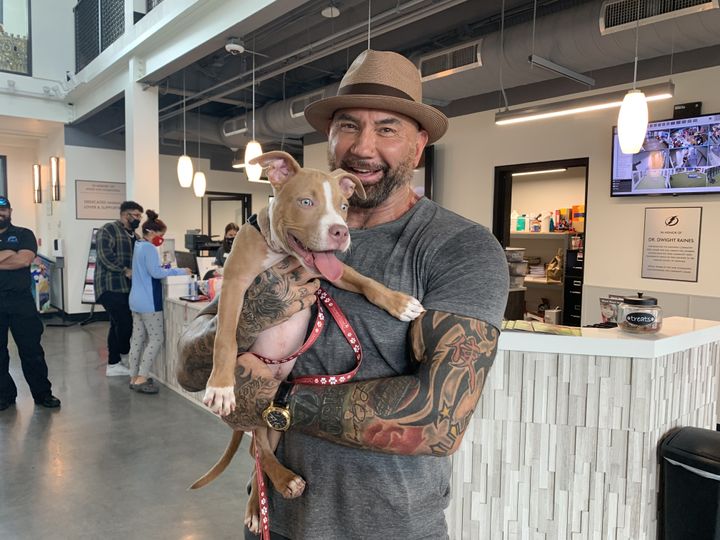 Dave Bautista with Penny on the day he adopted her.