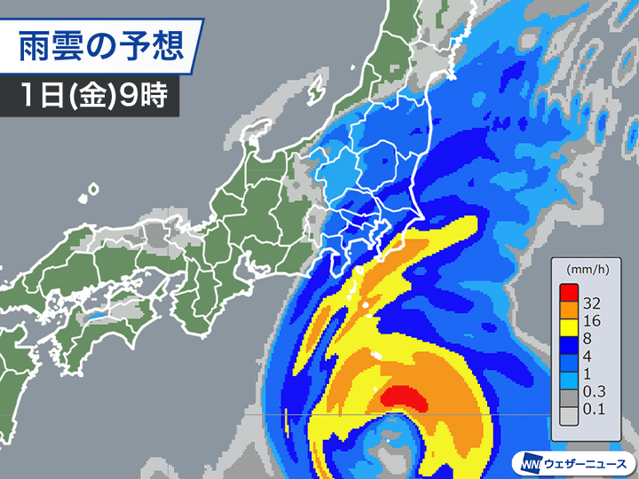 雨の予想（1日9時）