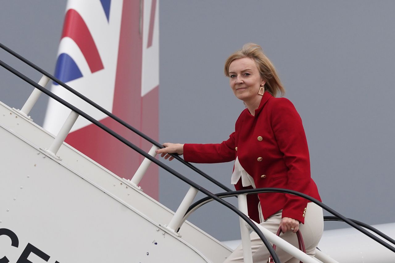 Foreign Secretary Liz Truss boards RAF Voyager at Stansted Airport 