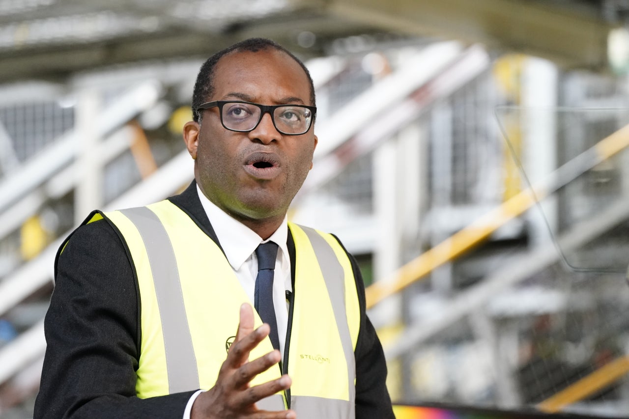 Business Secretary Kwasi Kwarteng at Vauxhall's plant in Ellesmere Port