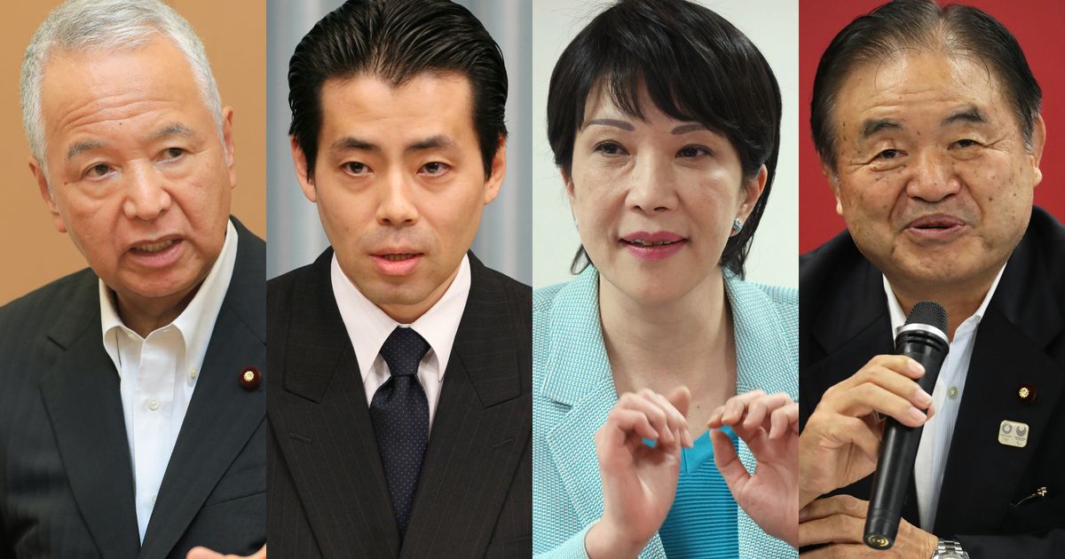 自民党4役、平均年齢64.25歳。「若手登用」の福田達夫総務会長は54歳そろって会見