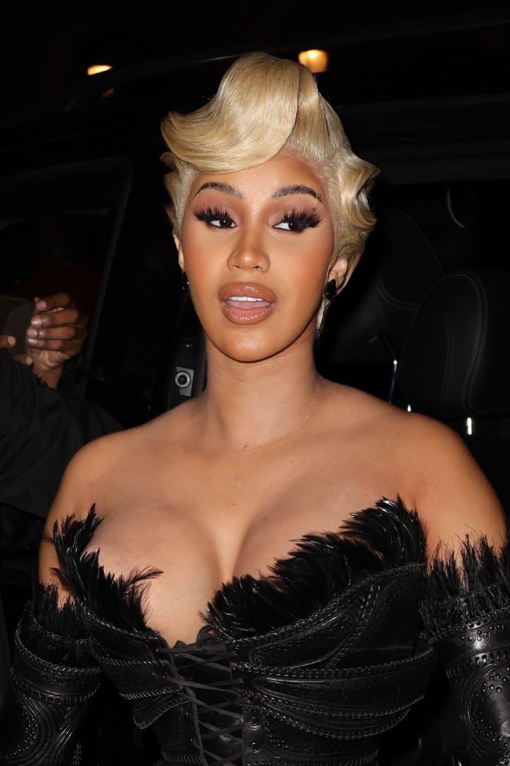 Cardi B is seen leaving a party on September 28, 2021 in Paris, France. (Photo by Pierre Suu/GC Images)