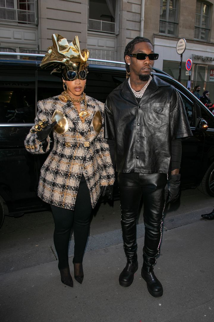 Cardi B. and Offset are seen on September 29, 2021 in Paris, France. (Photo by Marc Piasecki/GC Images)