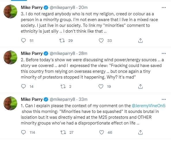 Screengrab taken from Twitter of posts by Mike Parry on the social media
