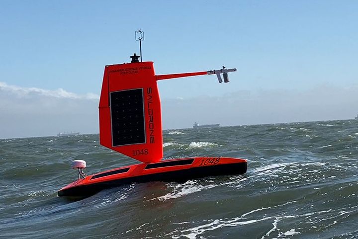 A Saildrone Explorer is seen undergoing tests in the San Francisco Bay in this undated photo.