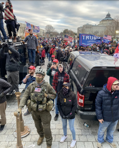 Jeremy Brown on the Capitol grounds on Jan. 6 in full military gear.