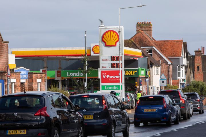 As the fuel crisis in the UK continues, this Shell petrol station is open for business as usual, motorists arrive in with their cars to fill up with fuel.