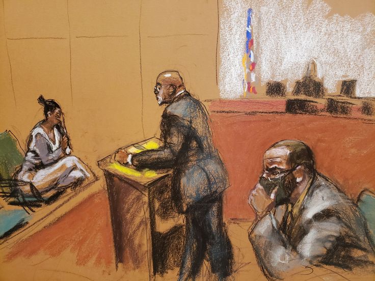 Jane Doe #5 is cross examined by Deveraux Cannick as she testifies during R. Kelly's sex abuse trial at Brooklyn's Federal District Court in New York City in August.