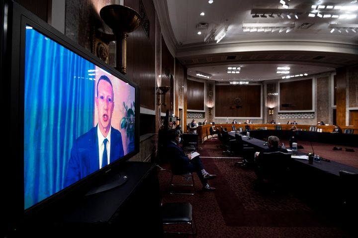 Facebook CEO Mark Zuckerberg testifies remotely during the Senate Judiciary Committee hearing on "Breaking the News: Censorship, Suppression, and the 2020 Election" on November 17, 2020 in Washington, D.C. 