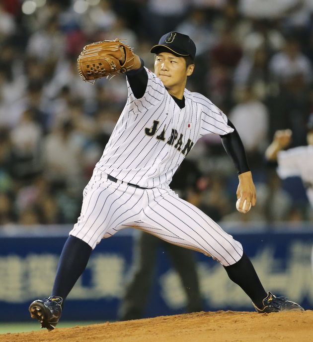 履正社高時代の寺島成輝投手。U18日本代表でも活躍した。