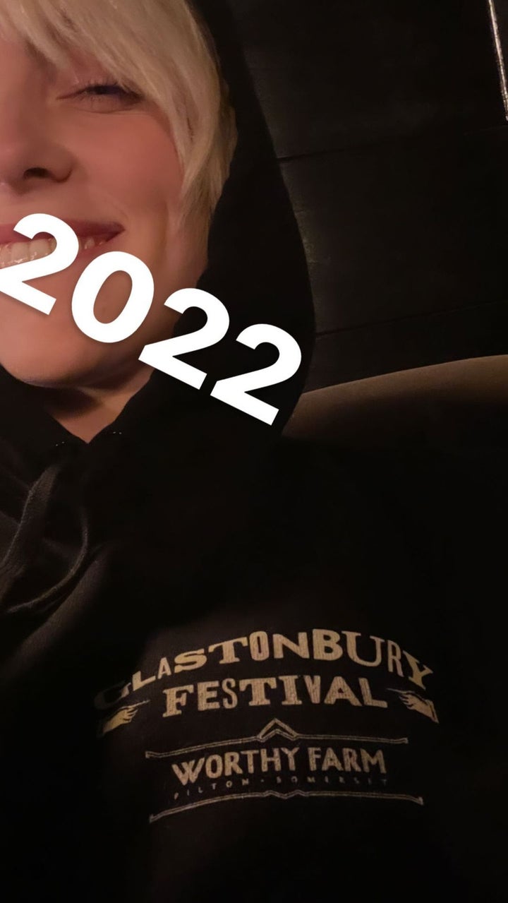 Billie Eilish in her Glastonbury hoodie