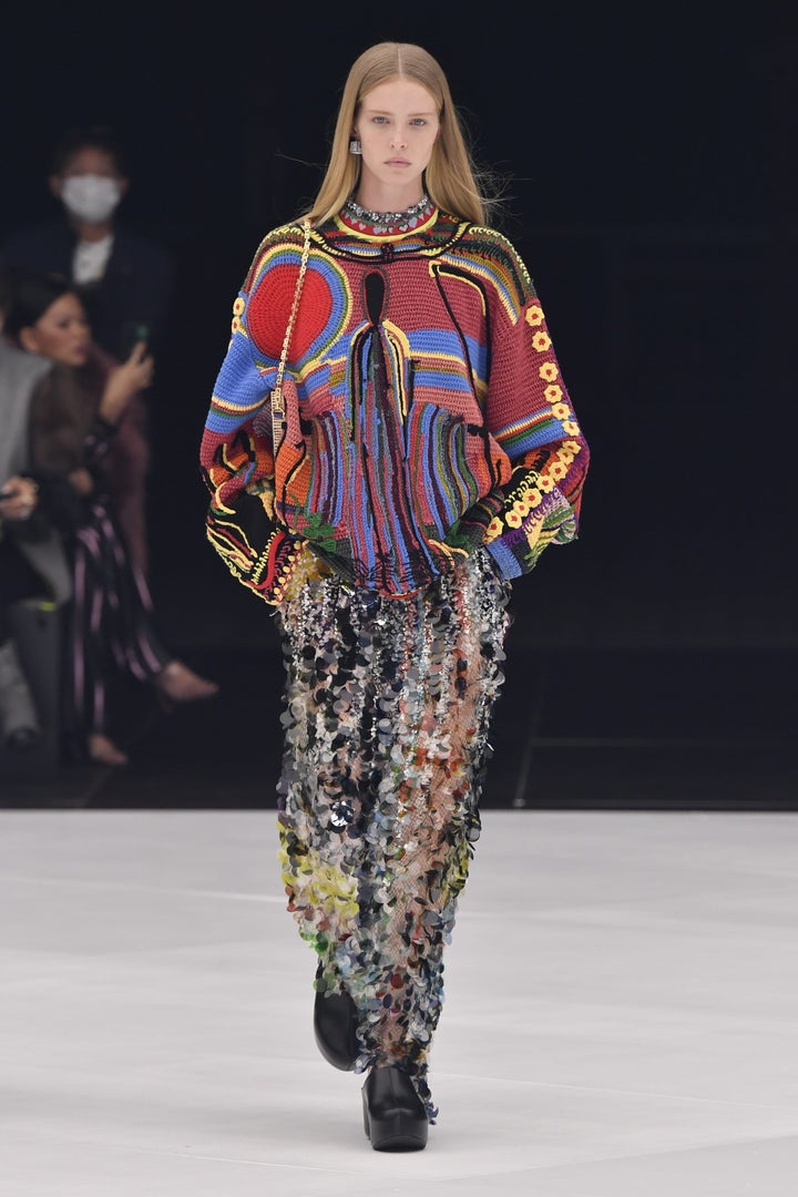 A model walks the runway during the Givenchy Ready to Wear Spring/Summer 2022 fashion show as part of the Paris Fashion Week on Oct. 3.