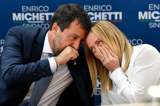 SPINACETO, ROME, ITALY - 2021/10/01: The leader of Lega right party Matteo Salvini and the leader of...