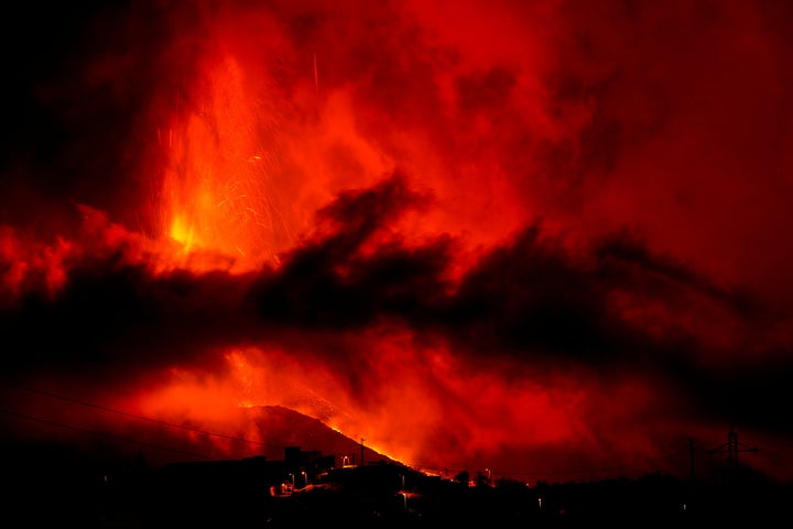 The Cumbre Vieja volcano continues to erupt on the Canary Island of La Palma, as seen from El Paso, Spain, October 5, 2021. REUTERS/Juan Medina