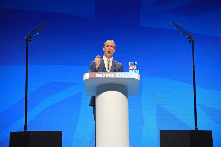 Dominic Raab speaking at the Conservative Party Conference in Manchester.