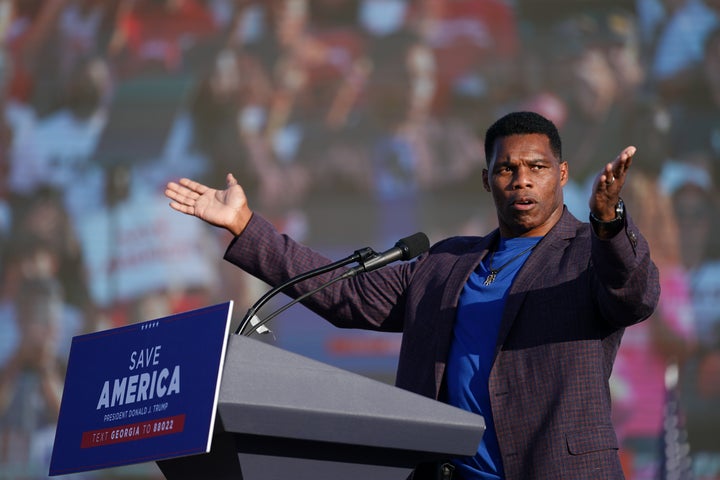 Republican Senate candidate Herschel Walker speaks at a rally featuring former President Donald Trump on Sept. 25 in Perry, Georgia.
