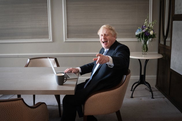 Boris Johnson prepares his keynote speech in his hotel room in Manchester before addressing the Conservative...