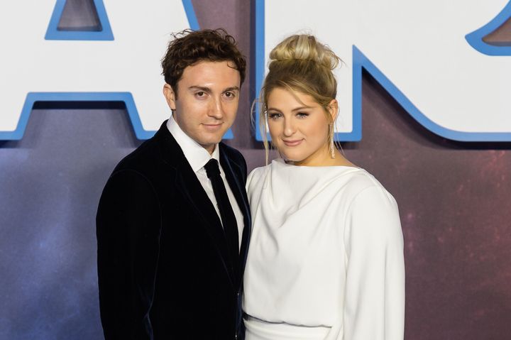 Daryl Sabara and Meghan Trainor at a "Star Wars: The Rise of Skywalker" premiere in London in 2019.