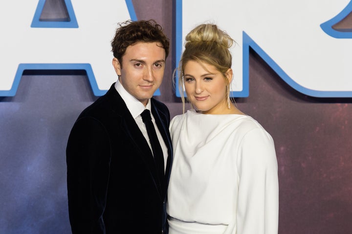 Daryl Sabara and Meghan Trainor at a "Star Wars: The Rise of Skywalker" premiere in London in 2019.