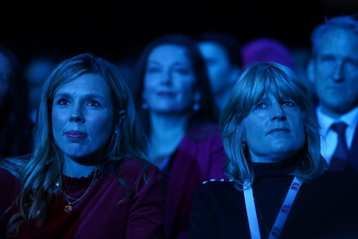 Wife Carrie Johnson and sister Rachel Johnson watch Boris Johnson's speech 
