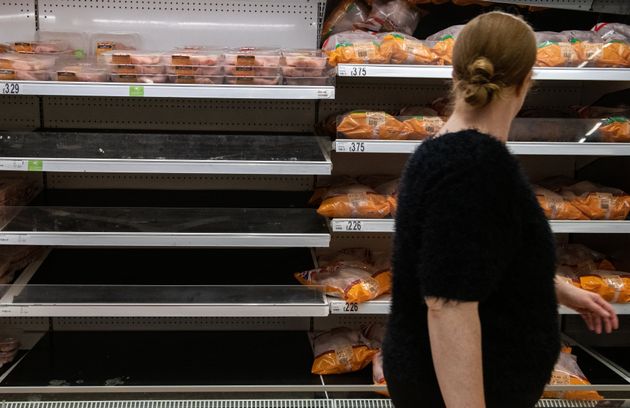 Some of the shelves in supermarkets are empty, as here at ...