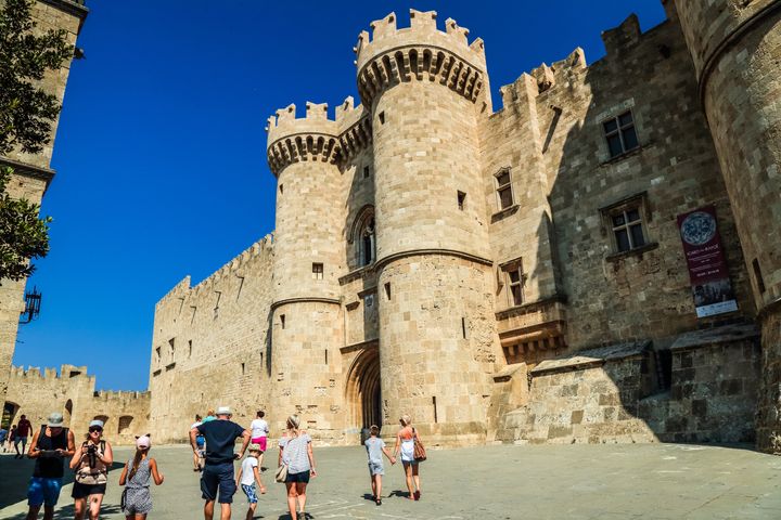 Rhodes, Greece – August 25, 2018: The Palace of the Grand Master of the Knights of Rhodes that functioned as a palace, headquarters, and fortress.