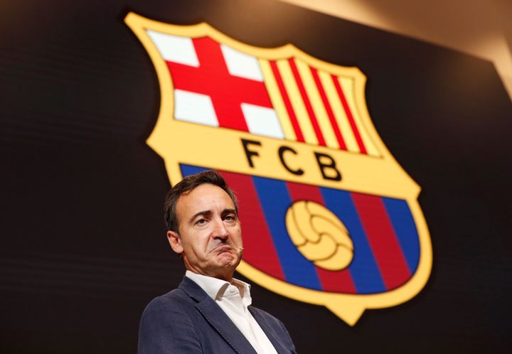 Ο CEO της FC Barcelona Ferran Reverter παρευρίσκεται σε συνέντευξη Τύπου για να παρουσιάσει τα αποτελέσματα της σεζόν 2020/2021 και τον προϋπολογισμό για το 2021 /2022 σεζόν REUTERS/Albert Gea