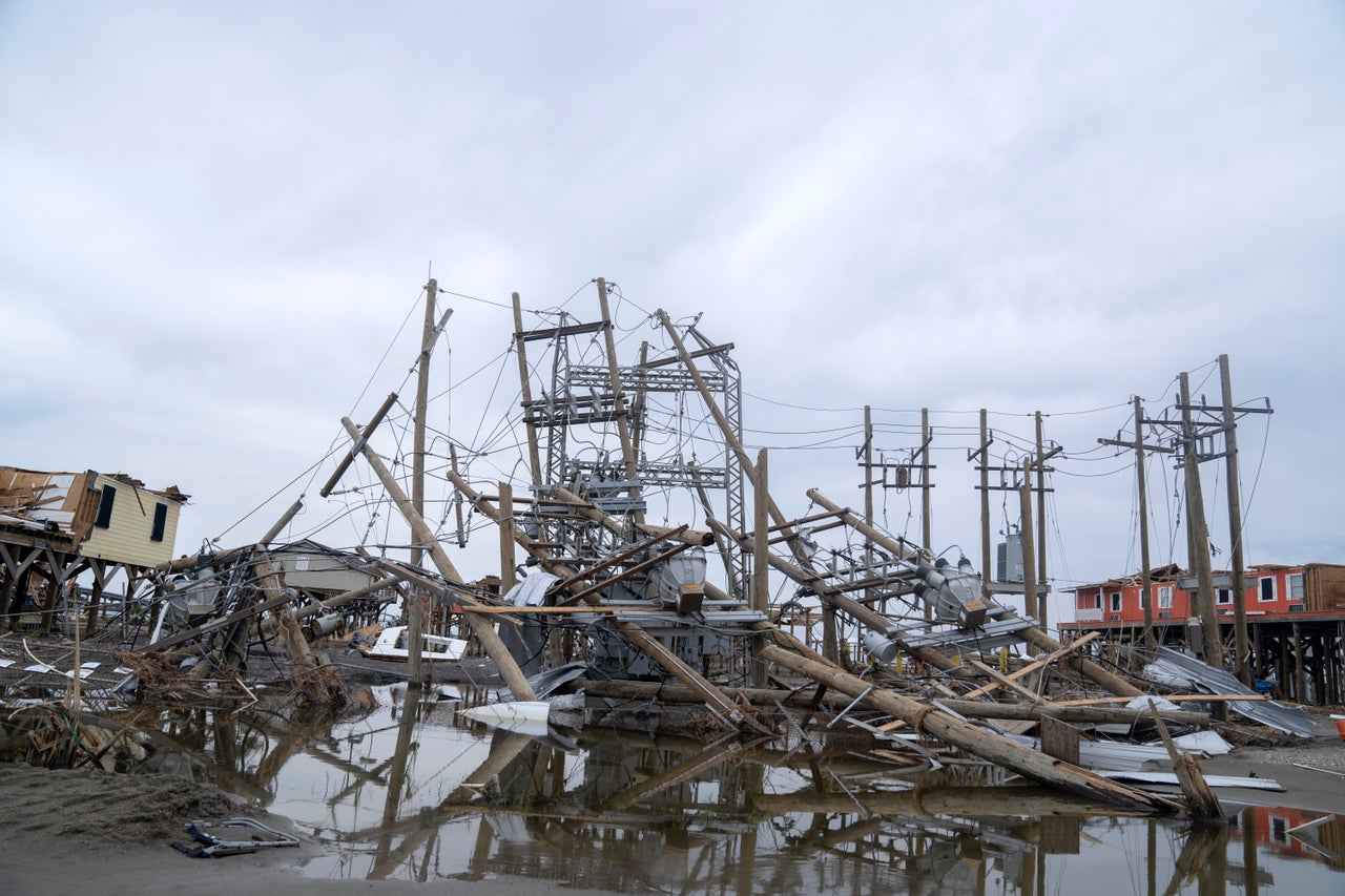 Destruction and flooding in Grand Isle as seen from Highway 1 on Sept. 8.