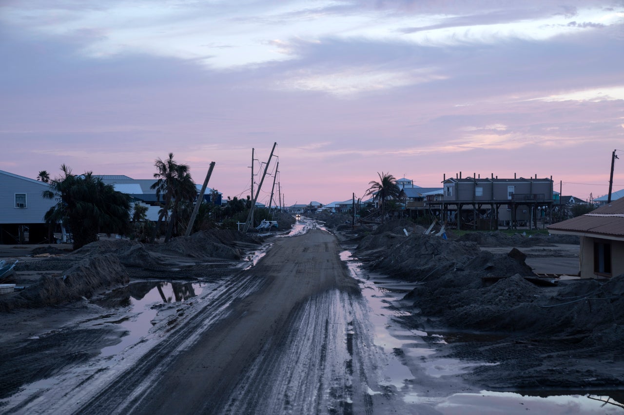 Destruction and flooding in Grand Isle following Hurricane Ida.