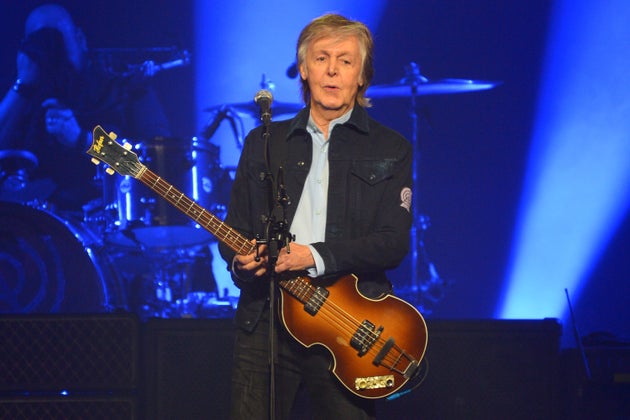Paul McCartney performing at the O2 Arena in