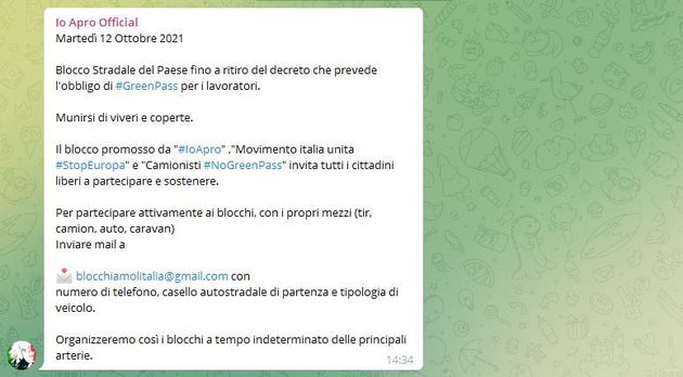 il 12 ottobre blocco stradale pronti a morire i no green pass non si fermano l huffpost