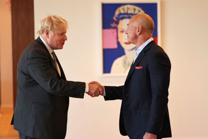 Prime minister Boris Johnson with Amazon boss Jeff Bezos, believed to be the richest person in the world