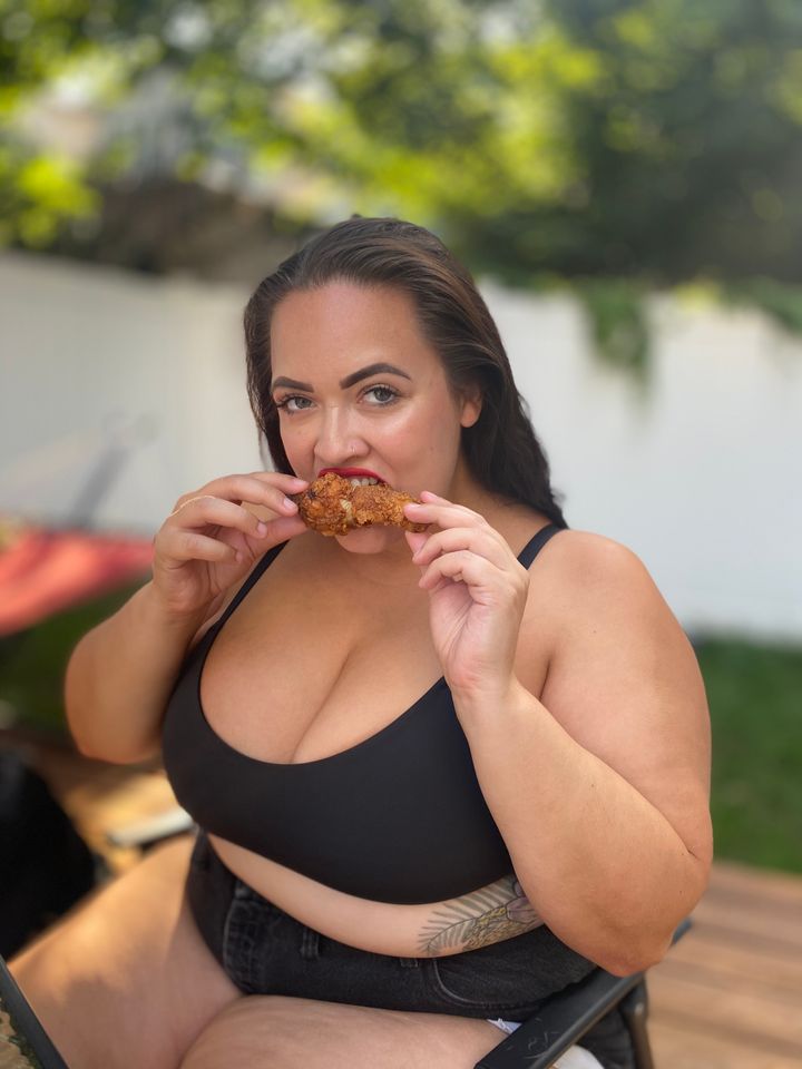 The author shares photos of herself enjoying food.
