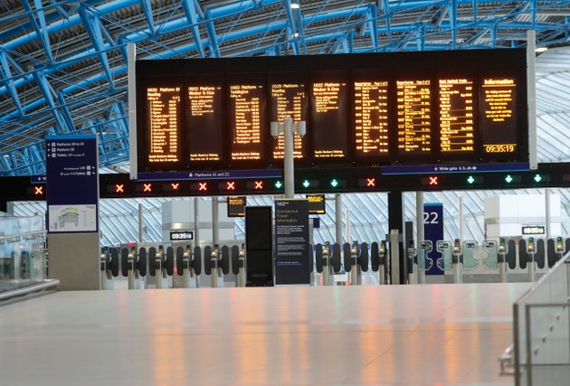 An empty Waterloo Station in London in April 2020 as the UK was put into