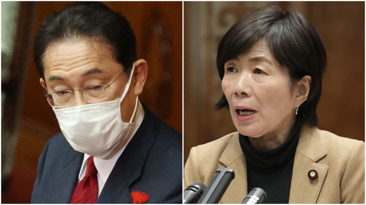 （左から）岸田文雄首相、森裕子参院議員
