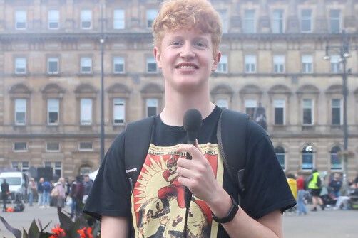 Coll McCail attending a climate strike in George Square, Glasgow.