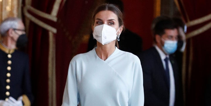 La reina, en la recepción en el Palacio Real tras el desfile del 12-O.