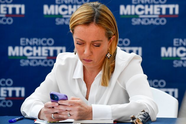 SPINACETO, ROME, ITALY - 2021/10/01: The leader of Fratelli d Italia right party Giorgia Meloni looks...