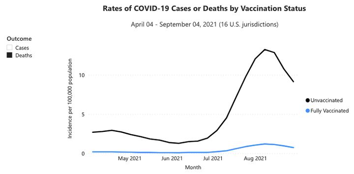 CDC data shows unvaccinated people were 11.3 times more likely to die from COVID-19 in August than their vaccinated peers were.