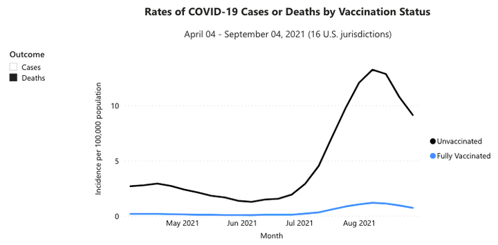 CDC data shows unvaccinated people were 11.3 times more likely to die from COVID-19 in August than their vaccinated peers were.