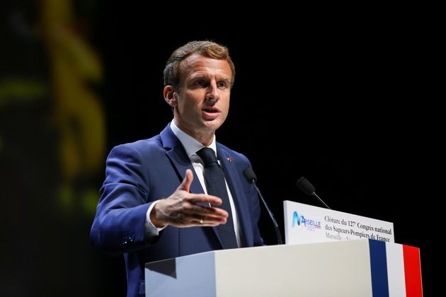 Emmanuel Macron photographié lors de son discours à Marseille samedi 16 octobre