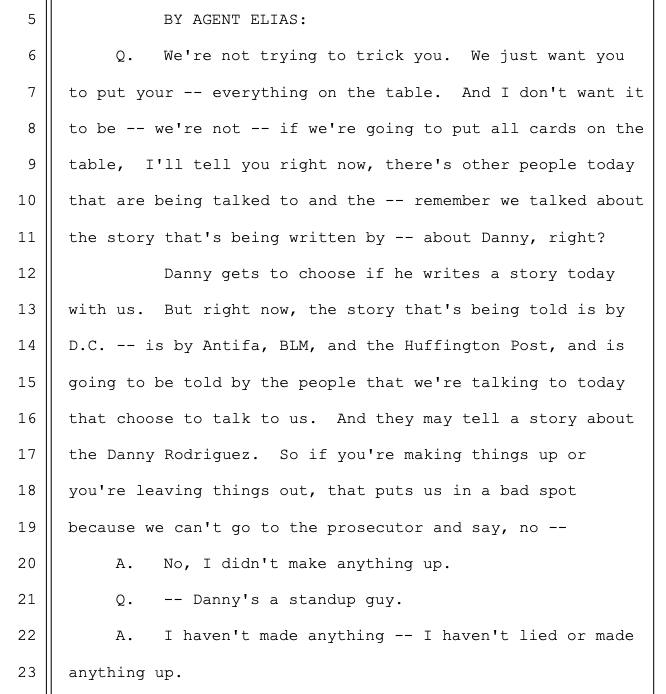 The FBI suggested to Rodriguez that they could help re-write the narrative being written about him by "Antifa, BLM and the Huffington Post."