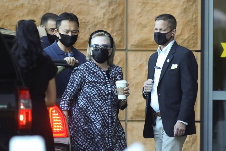 Hillary Clinton visits former President Bill Clinton at the University of California Irvine Medical Center in Orange, California, on Saturday.