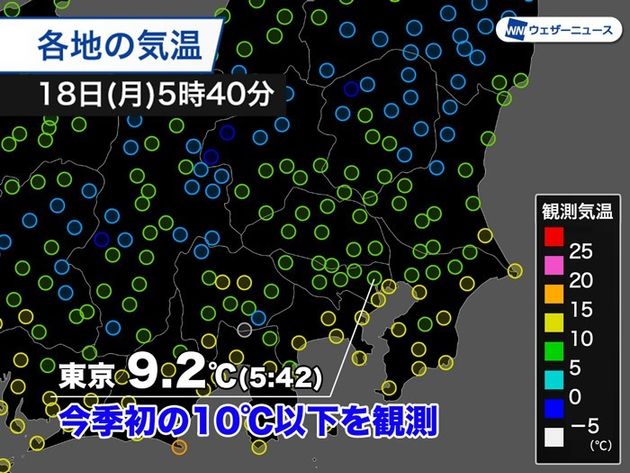 東京で今季初の10℃以下を観測
