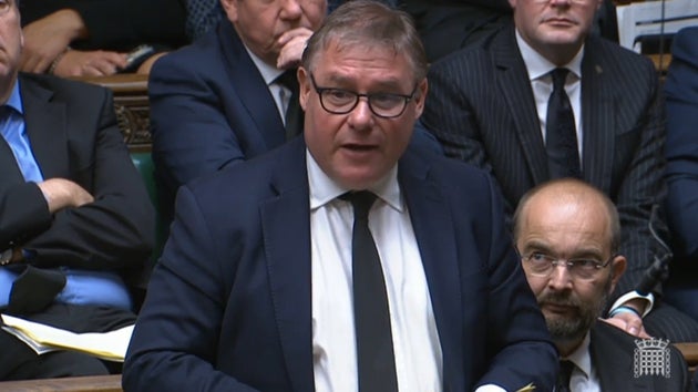 Conservative Party MP Mark Francois speaks in the chamber of the House of Commons, Westminster, as MPs...