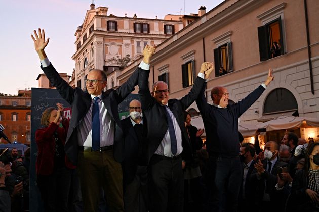Rome's newly elected mayor, centre-left candidate of the Democratic Party (PD), Roberto Gualtieri (C)...