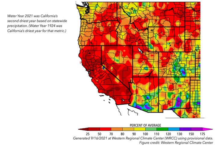 Rainfall across the West for the 2021 water year.