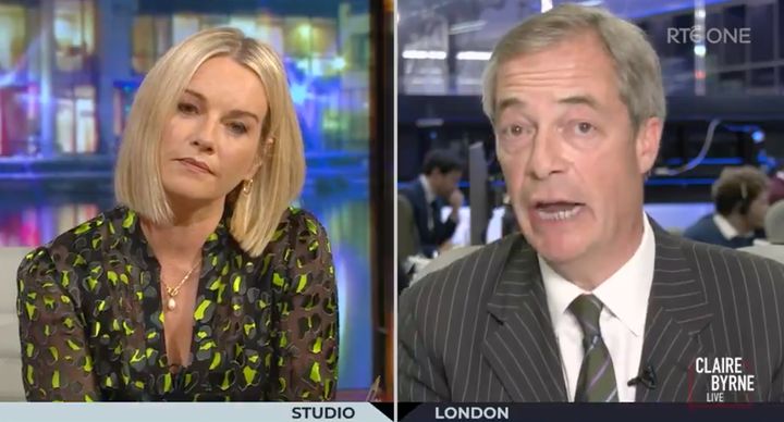 Nigel Farage speaking to journalist Claire Byrne for RTE One