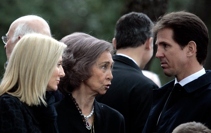 La reina Sofía con Pablo de Grecia y Marie-Chantal Miller en 2014