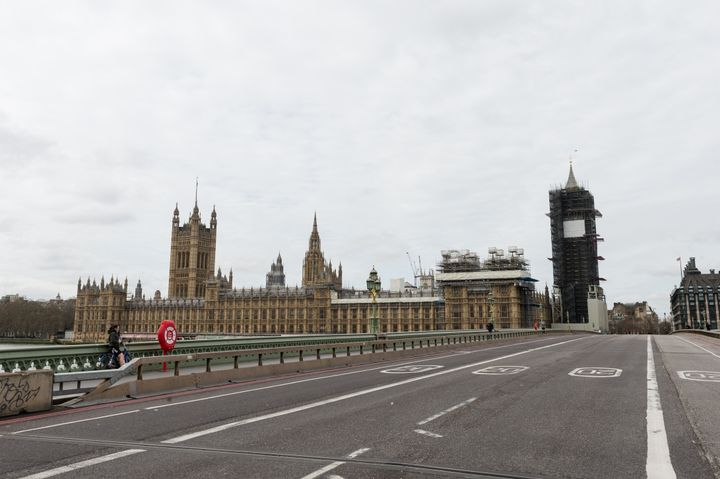 An almost deserted Westminster Bridge in central London as the Coronavirus pandemic escalated in March 2020.